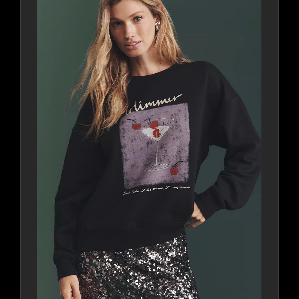 Anthropologie Maeve x Natalia Bagniewska Cocktail Sweatshirt Top *GLIMMER* NWT